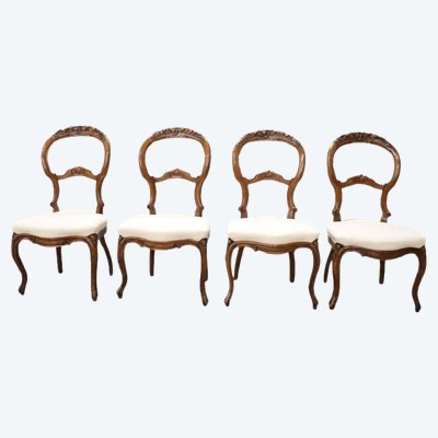 Dining Chairs in Carved Walnut, Mid-19th Century