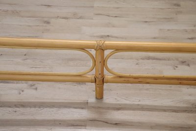 Letto matrimoniale vintage in bambù e paglia di Vienna, anni '80
