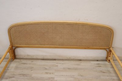 Letto matrimoniale vintage in bambù e paglia di Vienna, anni '80