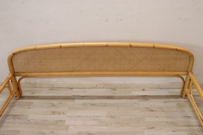 Letto matrimoniale vintage in bambù e paglia di Vienna, anni '80
