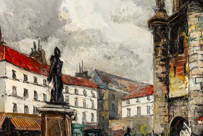 Franck Will (1900-1951) Place de la Grosse Horloge a La Rochelle olio su tela 1925-1930 ca.