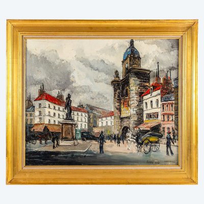 Franck Will (1900-1951) Place de la Grosse Horloge a La Rochelle olio su tela 1925-1930 ca.