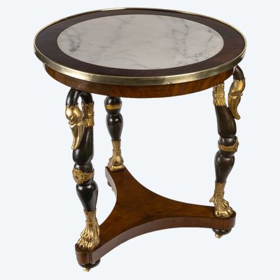 Guéridon en acajou à décor de Cygnes époque Restauration vers 1820-1830