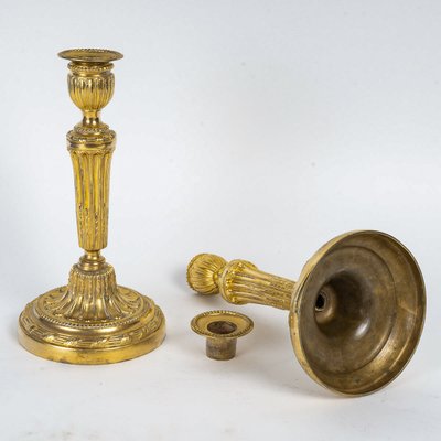 Pair of chiseled gilt bronze candlesticks Louis XVI period circa 1780