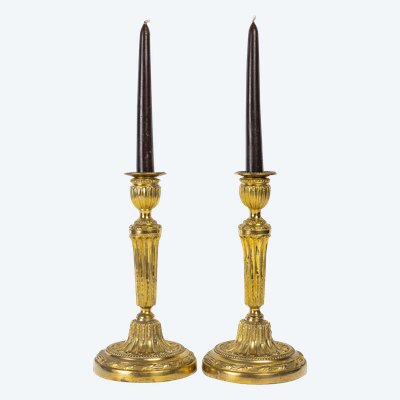 Pair of chiseled gilt bronze candlesticks Louis XVI period circa 1780