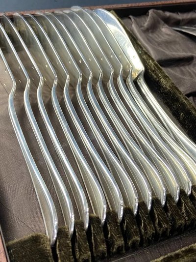 Servizio di pesce Luigi XV Ravinet d'Enfert in argento con filetto di violino