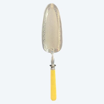 Serving spoon in silver-plated guilloché metal 19th century Napoleon III