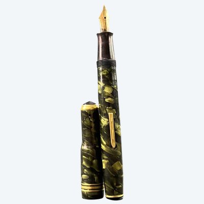 Stylo plume vintage 1940 marbré vert Unic Mondial