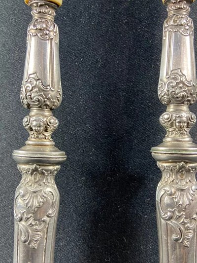 Regency silver salad set with cherubs' heads décor