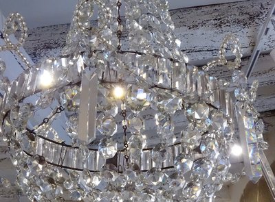 Lampadario Corbeille Cristal Taillé Pampilles Guirlandes XIXème Siècle