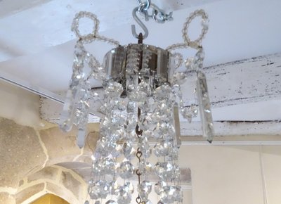 Lampadario Corbeille Cristal Taillé Pampilles Guirlandes XIXème Siècle