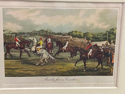 Englischer Stich 19. Jahrhundert Ready for a canter Reiten Pferderennen Pferderennen Pferd