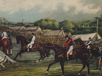 Englischer Stich 19. Jahrhundert Ready for a canter Reiten Pferderennen Pferderennen Pferd