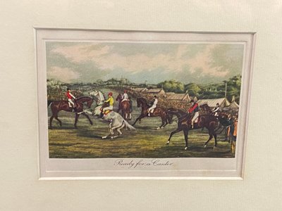 Englischer Stich 19. Jahrhundert Ready for a canter Reiten Pferderennen Pferderennen Pferd