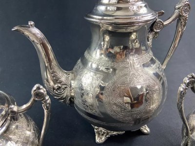 Tea set coffee pot milk jug sugar bowl silver plated Louis XVI