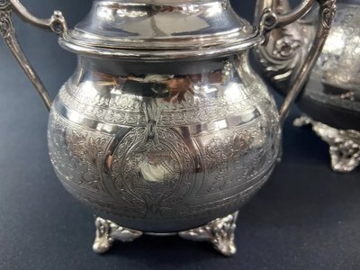 Tea set coffee pot milk jug sugar bowl silver plated Louis XVI