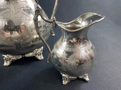 Tea set coffee pot milk jug sugar bowl silver plated Louis XVI