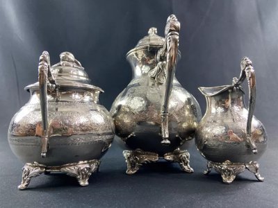 Tea set coffee pot milk jug sugar bowl silver plated Louis XVI