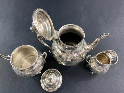 Tea set coffee pot milk jug sugar bowl silver plated Louis XVI