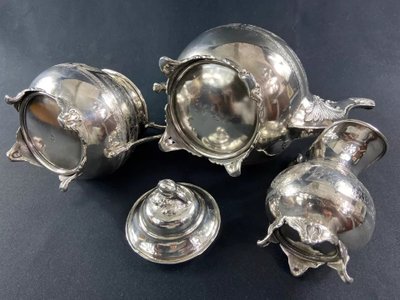 Tea set coffee pot milk jug sugar bowl silver plated Louis XVI