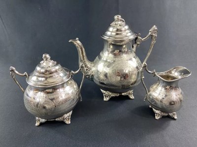 Tea set coffee pot milk jug sugar bowl silver plated Louis XVI