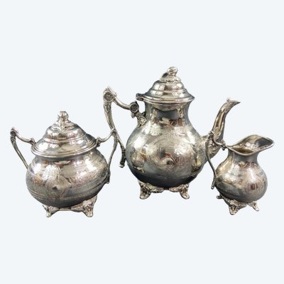 Tea set coffee pot milk jug sugar bowl silver plated Louis XVI