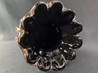 Signed Murano Venice crystal vase, gold inclusion on black background