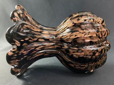 Signed Murano Venice crystal vase, gold inclusion on black background
