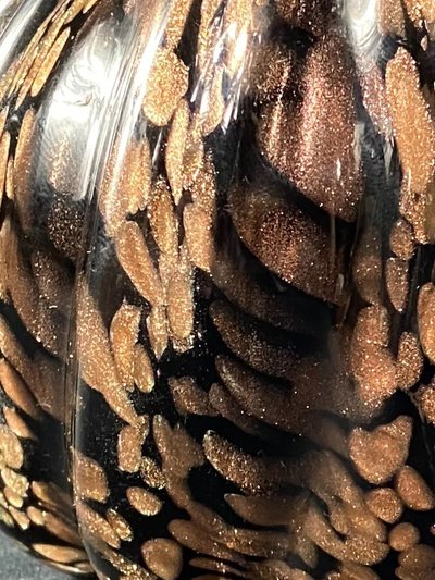 Signed Murano Venice crystal vase, gold inclusion on black background