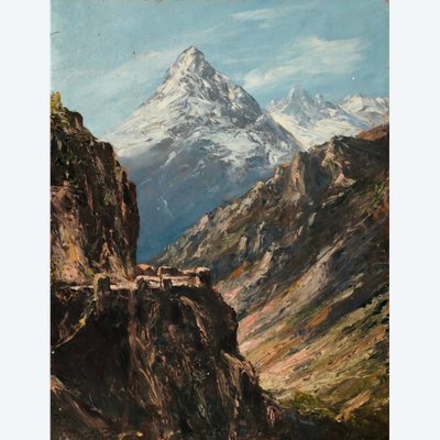 Oil on panel "Le Mont Cernin" 19th century