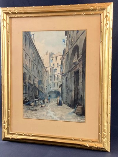 Aquarell signiert Charles Forget 1886-1960 La cour du dragon 1925 Paris VIe
