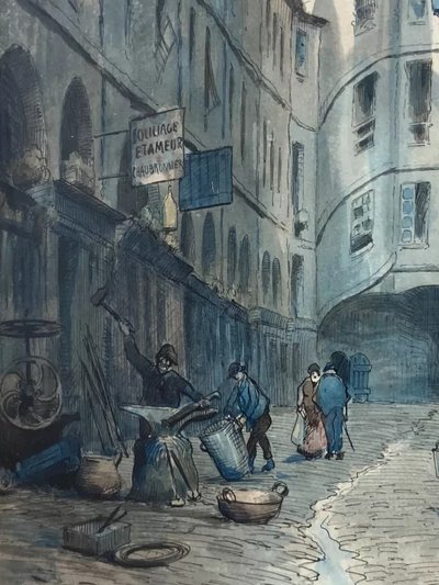 Aquarell signiert Charles Forget 1886-1960 La cour du dragon 1925 Paris VIe