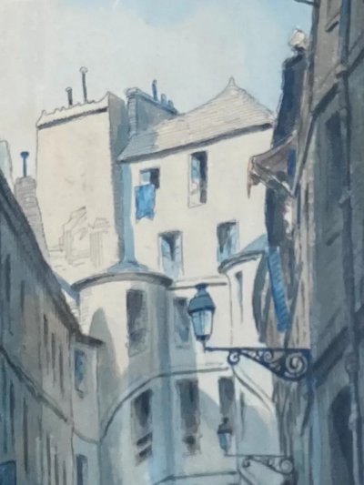Aquarell signiert Charles Forget 1886-1960 La cour du dragon 1925 Paris VIe