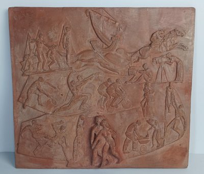 Pascal Boureille (1909-1999) Pannello Art Déco scolpito in terracotta