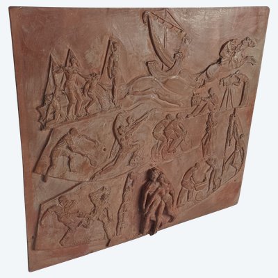 Pascal Boureille (1909-1999) Pannello Art Déco scolpito in terracotta
