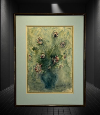SUPERBE AQUARELLE SOUS VERRE SIGNÉE DE " A COUDERT " LE BOUQUET DE FLEURS "