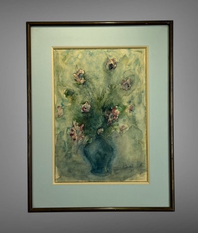 SUPERBE AQUARELLE SOUS VERRE SIGNÉE DE " A COUDERT " LE BOUQUET DE FLEURS "