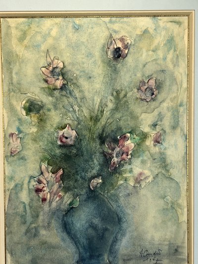 SUPERBE AQUARELLE SOUS VERRE SIGNÉE DE " A COUDERT " LE BOUQUET DE FLEURS "