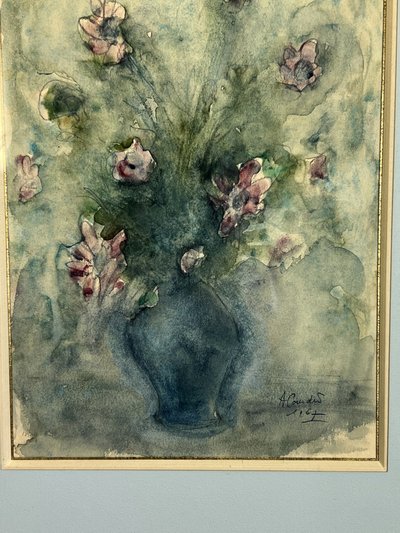 SUPERBE AQUARELLE SOUS VERRE SIGNÉE DE " A COUDERT " LE BOUQUET DE FLEURS "