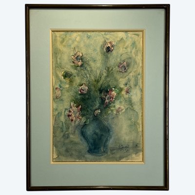 SUPERBE AQUARELLE SOUS VERRE SIGNÉE DE " A COUDERT " LE BOUQUET DE FLEURS "