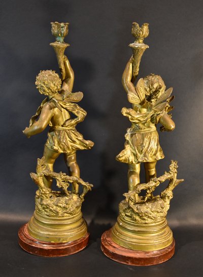 Paar Kerzenhalter Aus Bronze, Ernest Rancoulet (Bordeaux 1842 - 1905) Signatur