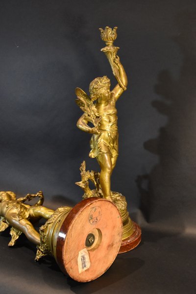 Paar Kerzenhalter Aus Bronze, Ernest Rancoulet (Bordeaux 1842 - 1905) Signatur