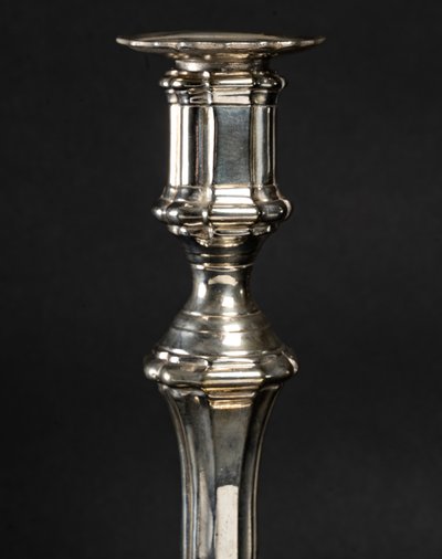 Pair of silver-plated bronze candlesticks with cut-off shafts Régence period circa 1720