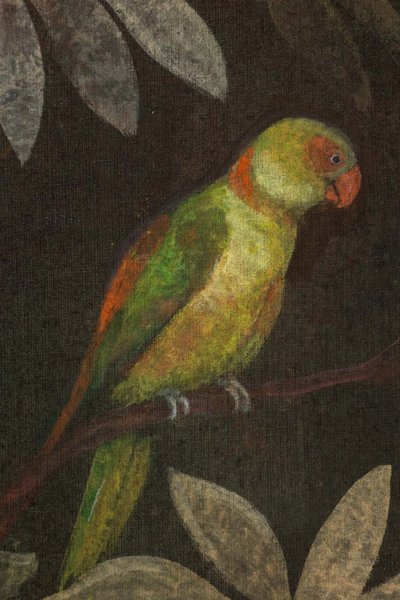 Bemaltes Leinwandbild mit Tieren vor einem exotischen Hintergrund. Zeitgenössisch. LS61291089I