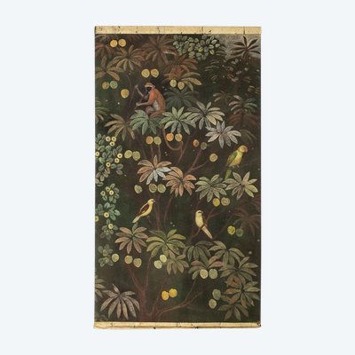 Bemaltes Leinwandbild mit Tieren vor einem exotischen Hintergrund. Zeitgenössisch. LS61291089I