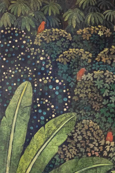 Bemaltes Leinwandbild mit der Darstellung von Vögeln in der Savanne. Zeitgenössisch. LS61301089I