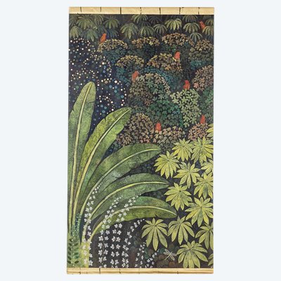 Bemaltes Leinwandbild mit der Darstellung von Vögeln in der Savanne. Zeitgenössisch. LS61301089I