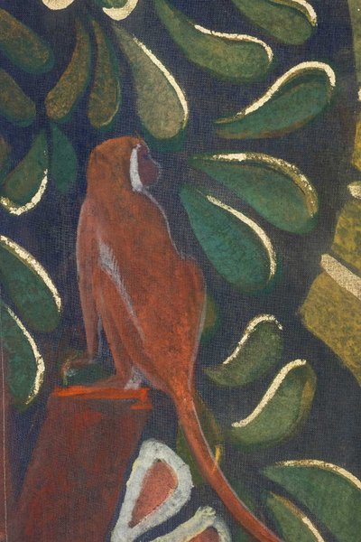 Painted canvas depicting a marmoset on a floral background. Contemporary. LS6132675Y