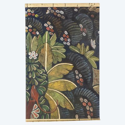 Painted canvas depicting a marmoset on a floral background. Contemporary. LS6132675Y