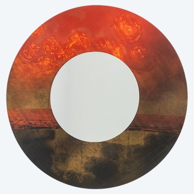 Ginette Clement. Miroir rond en laque. Année 1966. LS6146181A
